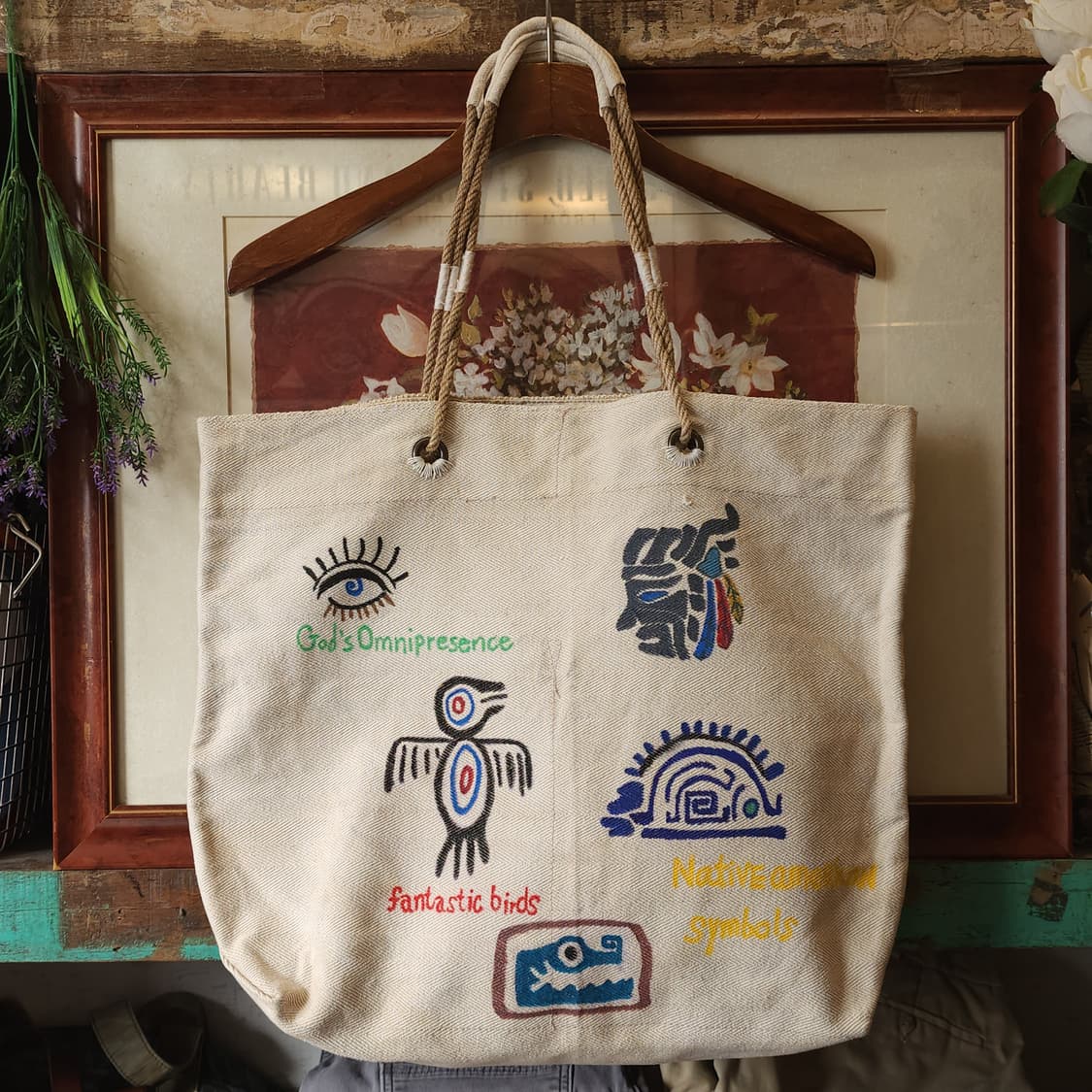 핸드 드로잉 캔버스 토트백 빈티지 더플백 리메이크 화이트 아메리카 심볼 상품이미지1