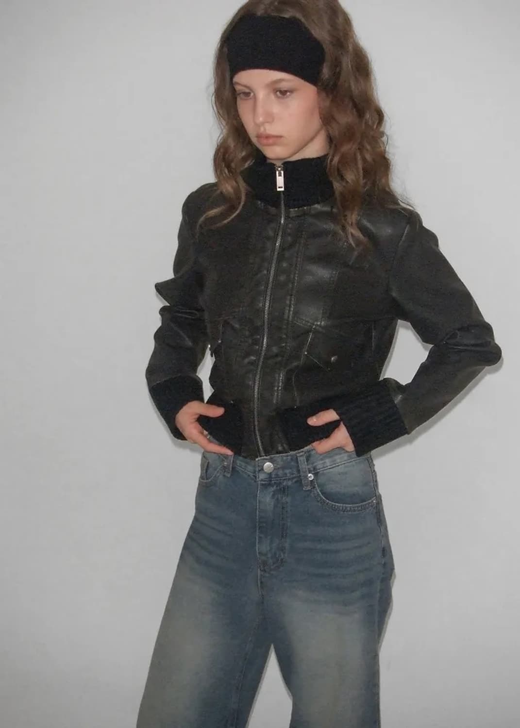 블랙업 이본 시보리 레더 점퍼 블랙 상품이미지2