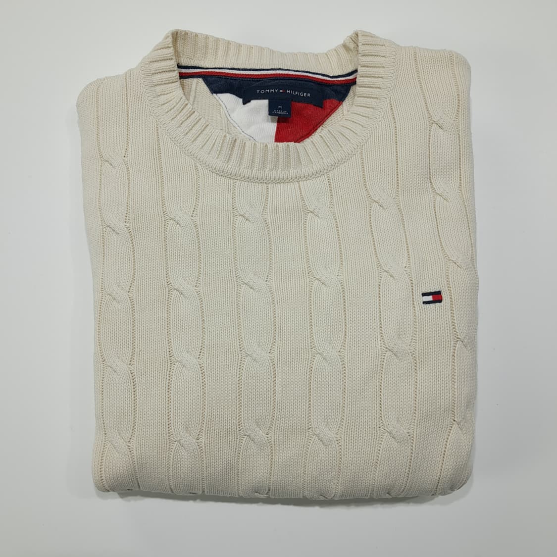 CL046 M 타미힐피거 크림 아이보리 시그니처 케이블 코튼 니트 상품이미지7