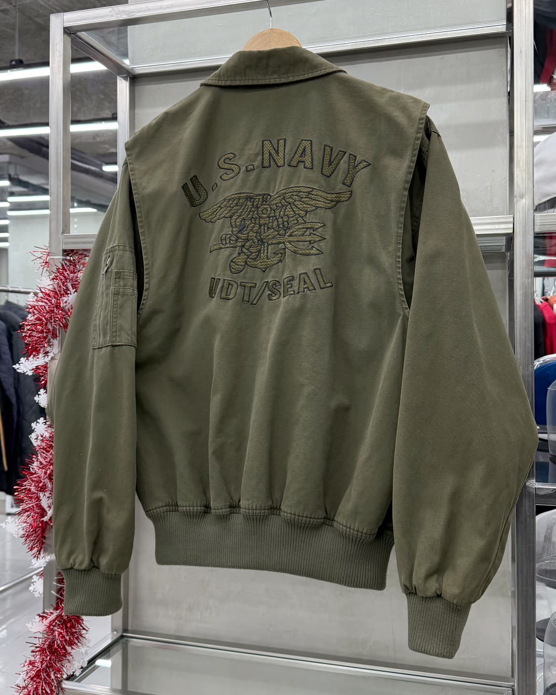 Old Crow USA US Navy 캔버스 코튼 봄버 자켓 상품이미지2