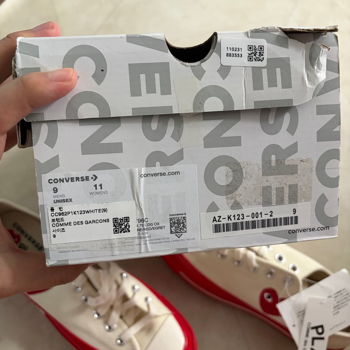 새상품(275)꼼데가르송 컨버스 척테일러70 로우 아이보리 레드 상품이미지3