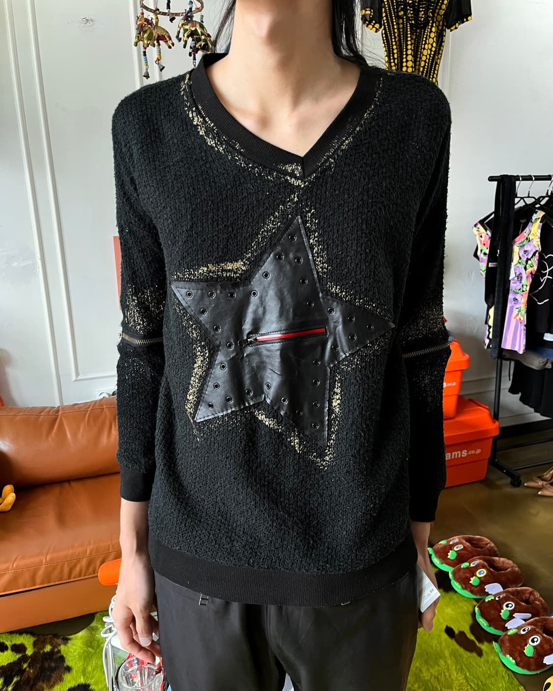 Jpn Vintage Star Patchwork V-Neck Knit 상품이미지2