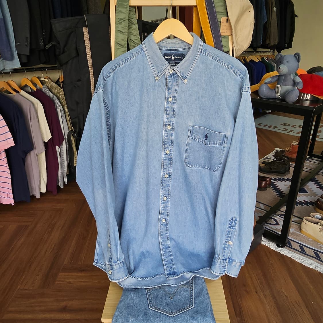 90s 폴로 빅 셔츠 데님 (표기 사이즈 XL) 상품이미지1