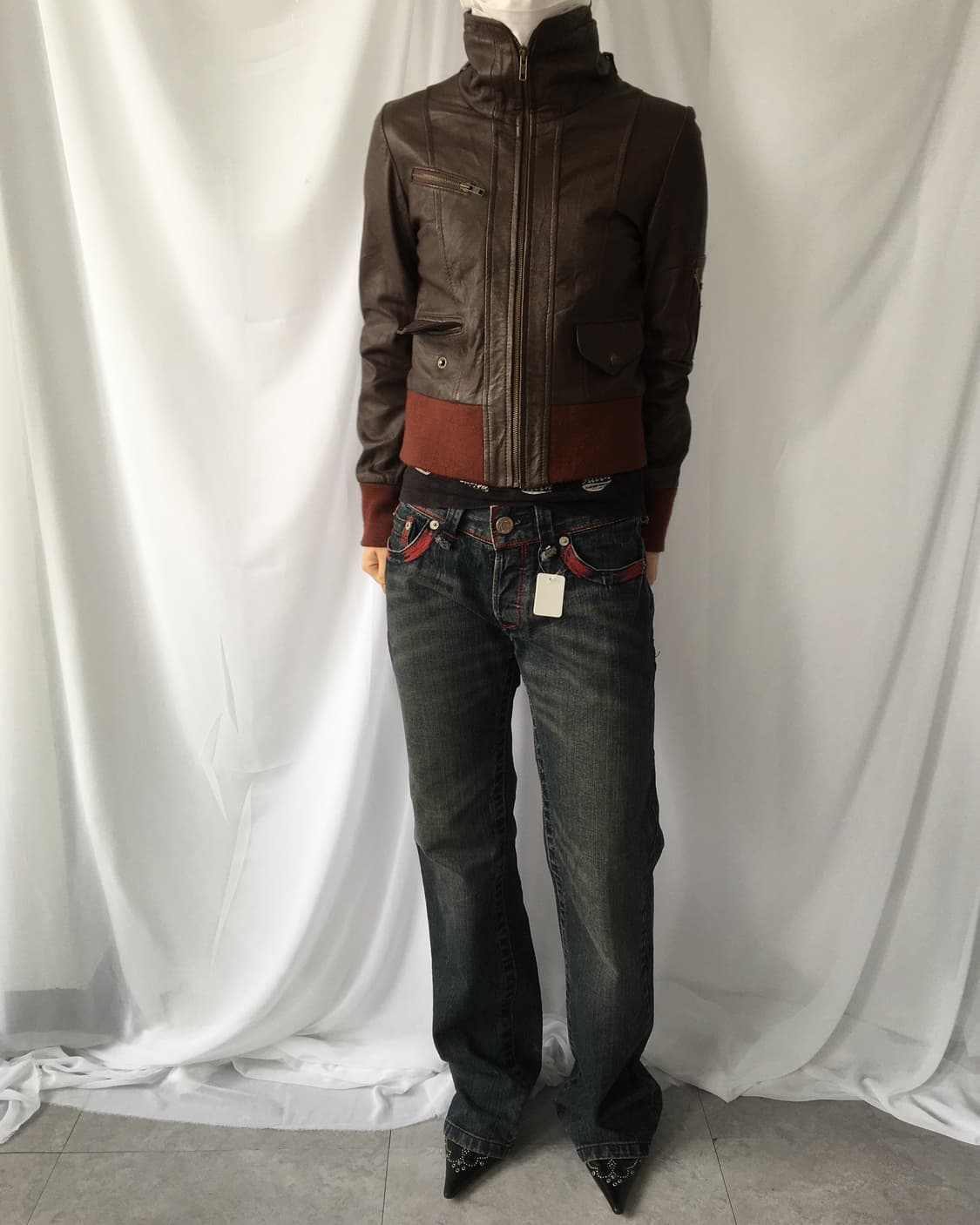 Lamb skin high neck bomber leather jacke 상품이미지5