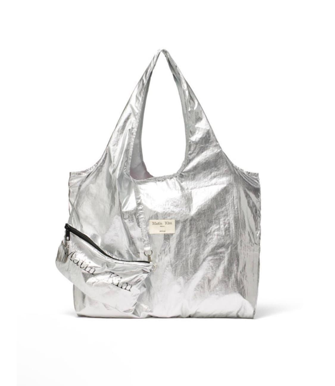 (새상품)마땡킴 크랙 로고 글로시 에코백 실버 상품이미지2