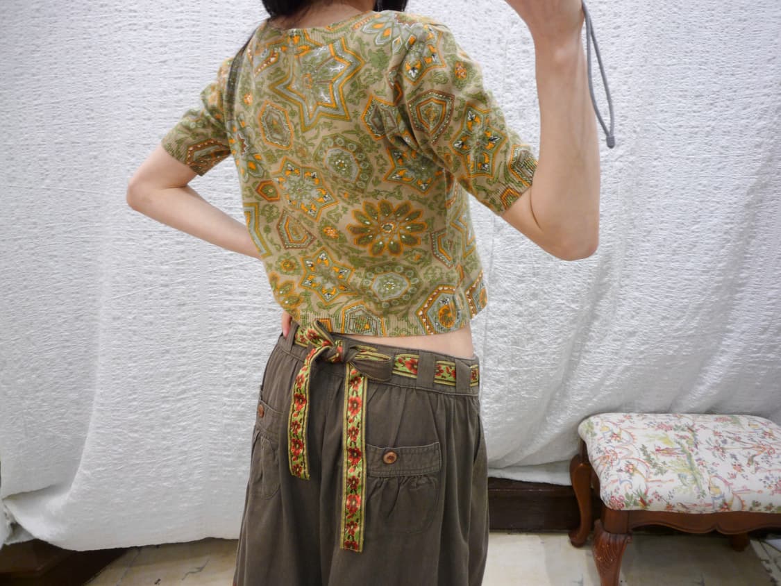 Vintage pattern crop knit top 상품이미지3