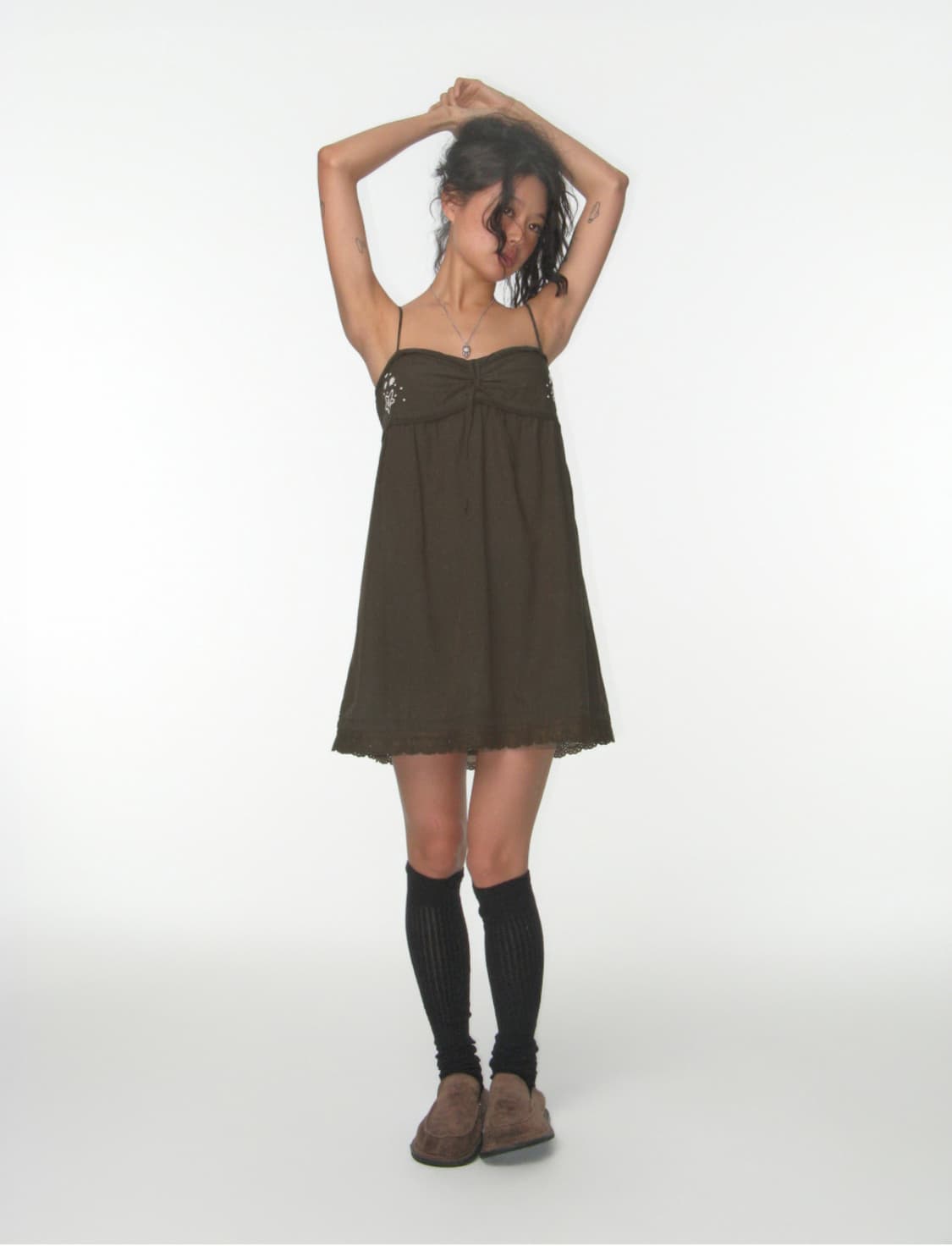 Coyseio Solar Stitch Mini Dress Brown 상품이미지4