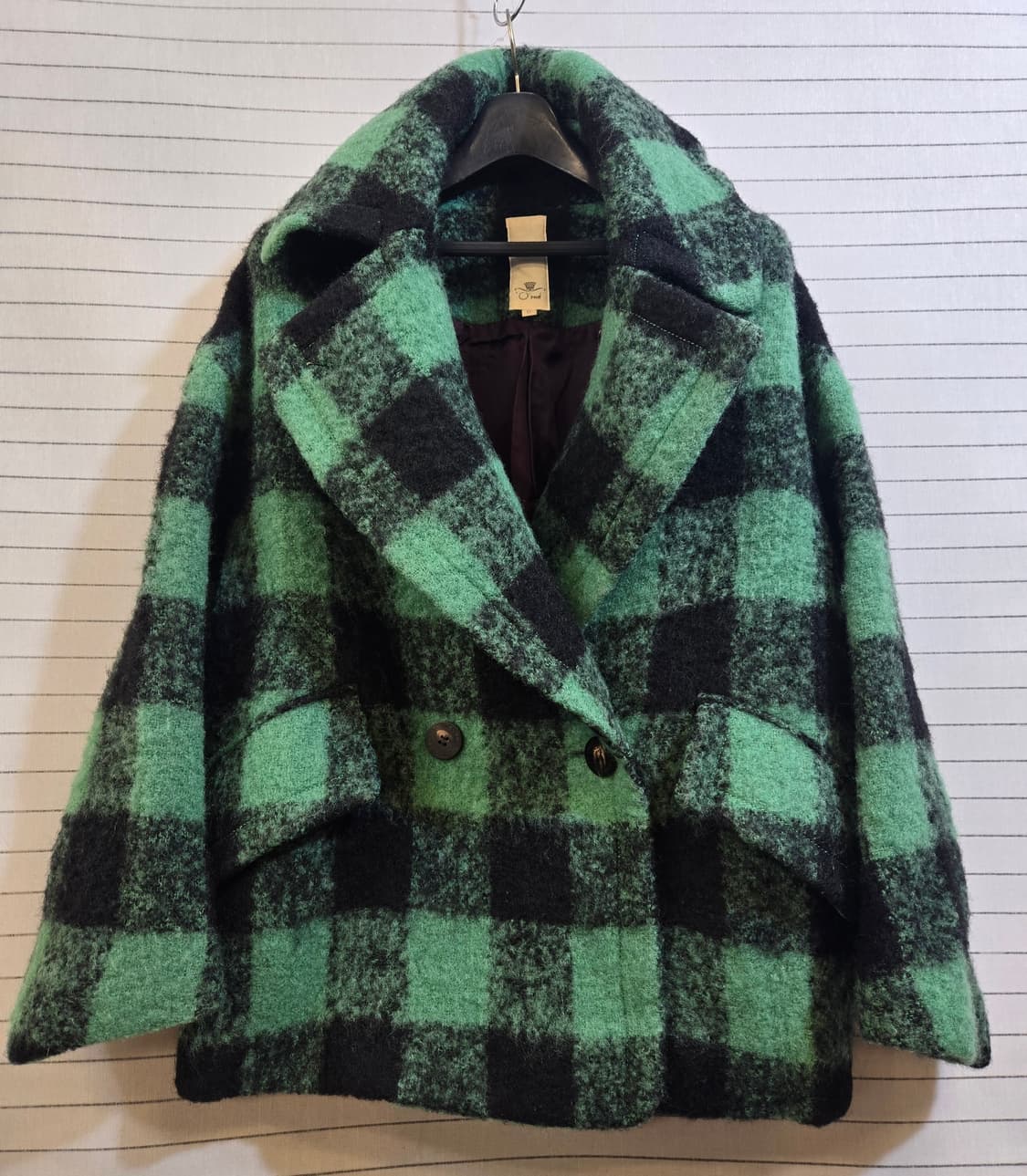 오즈세컨 그린블랙 체크 빅카라코트 상품이미지1