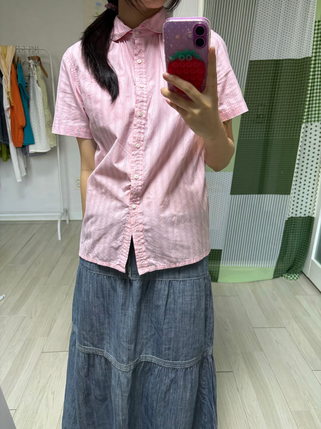 핑크 스트라이프 반소매 셔츠 상품이미지9