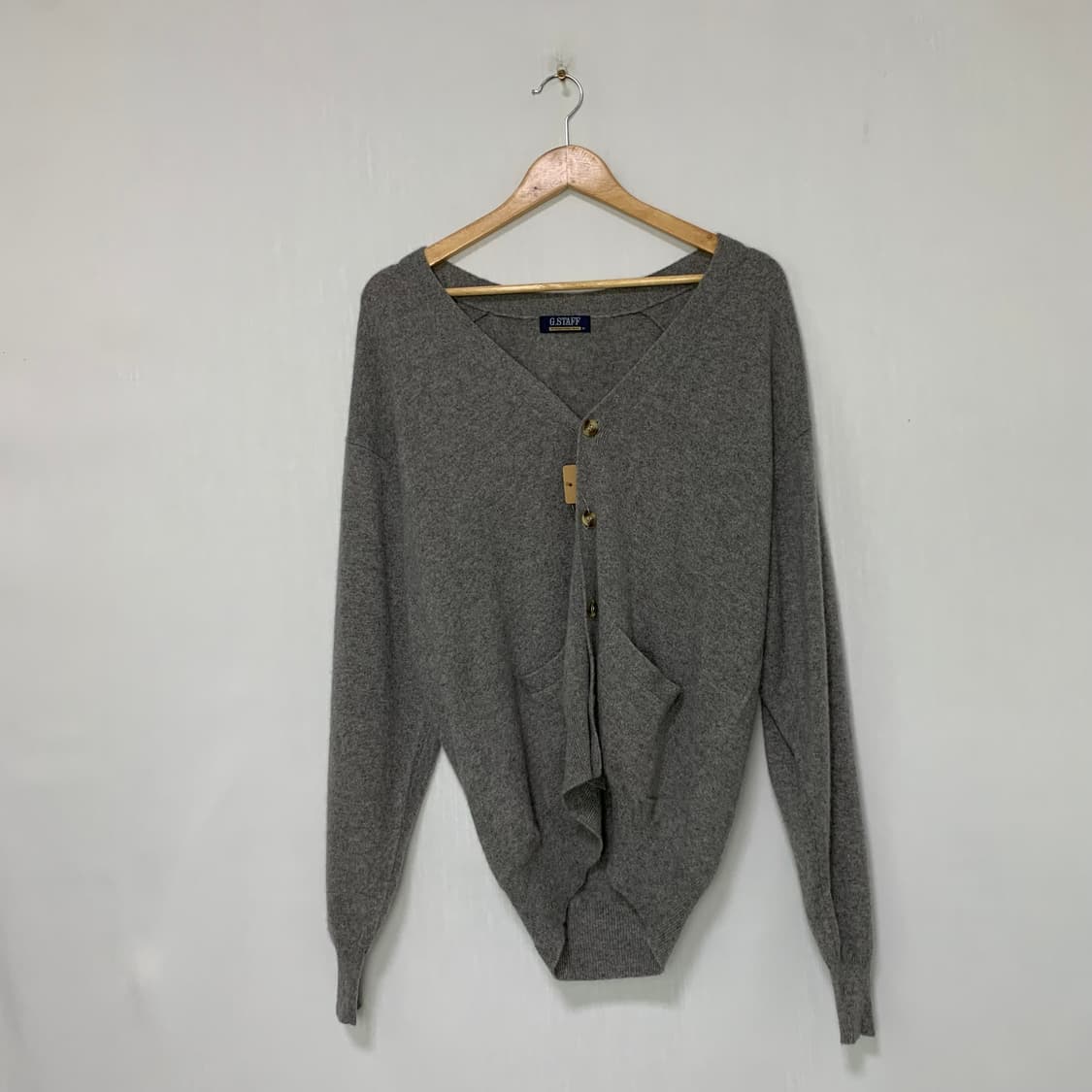 빈티지 캐시미어 100% 그레이 버튼 루즈핏 가디건 M 상품이미지1