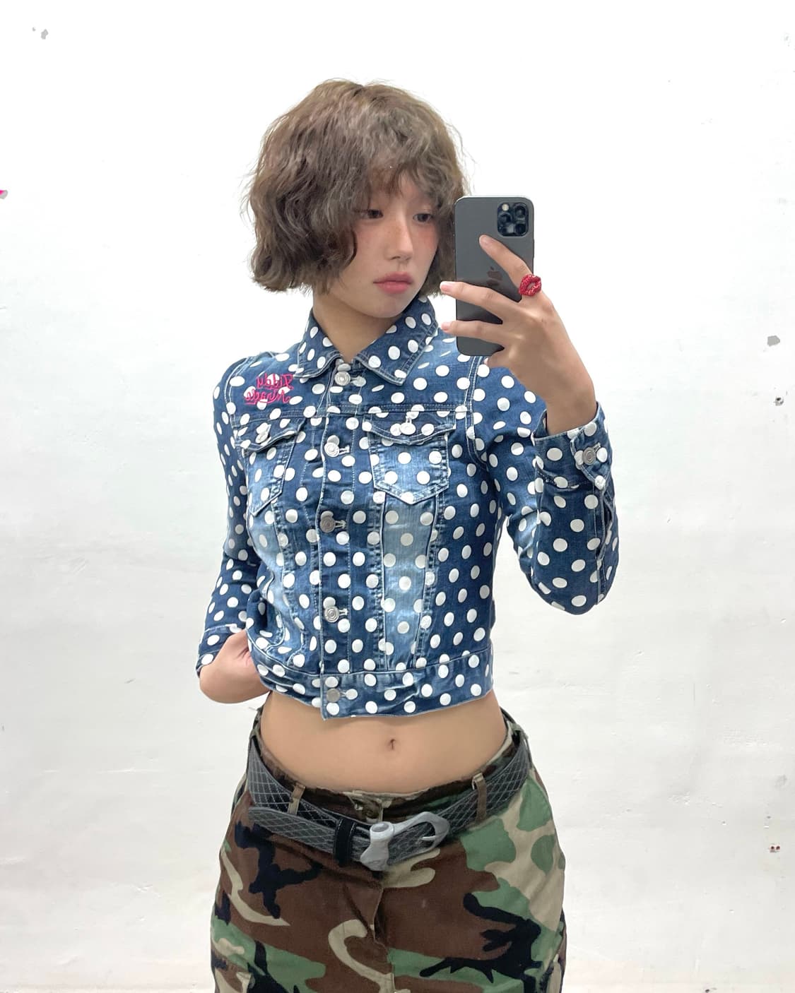 white dot denim washing jacket 상품이미지2