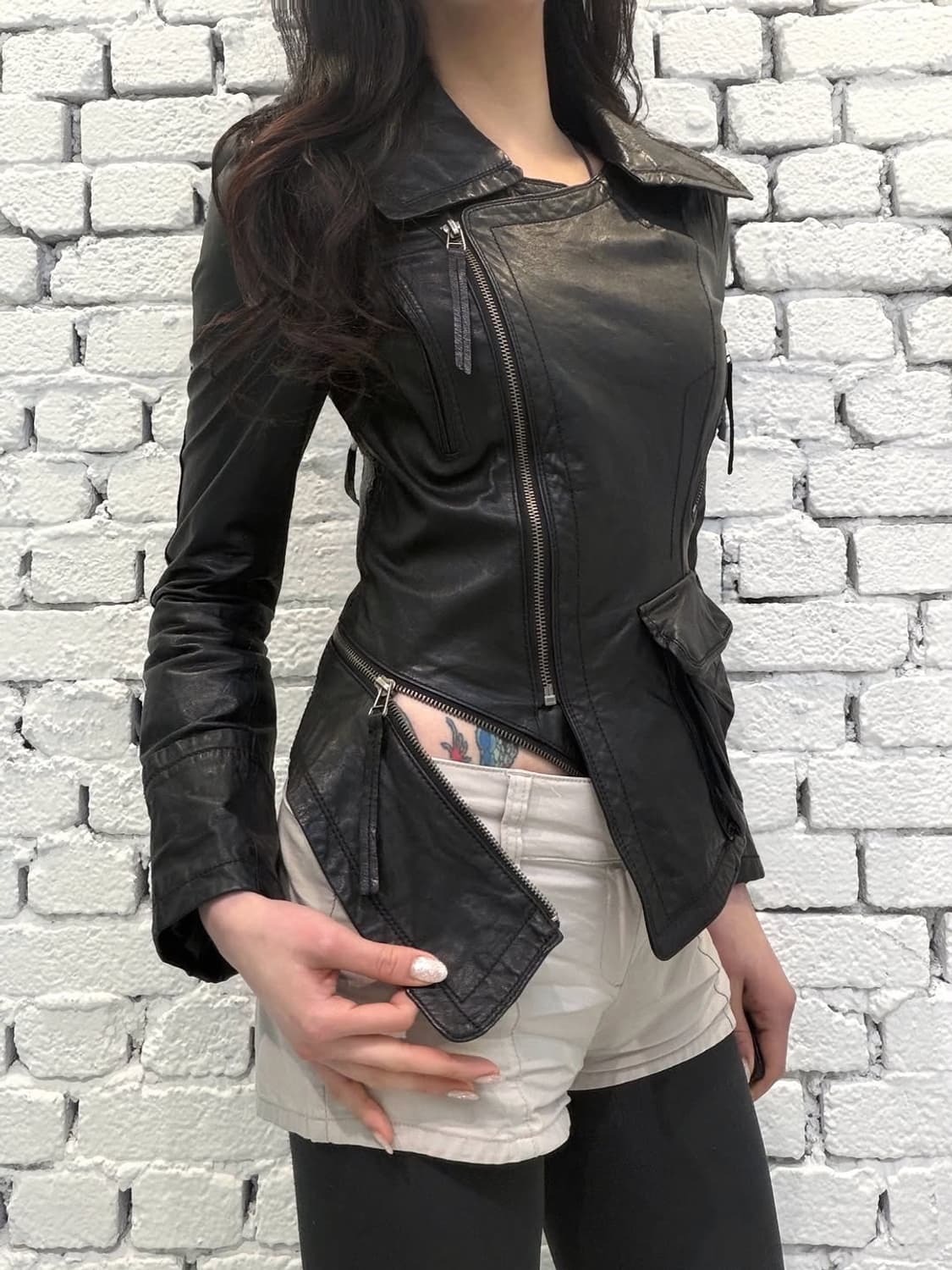 Asymmetric Zip Leather Rider Jacket 상품이미지2