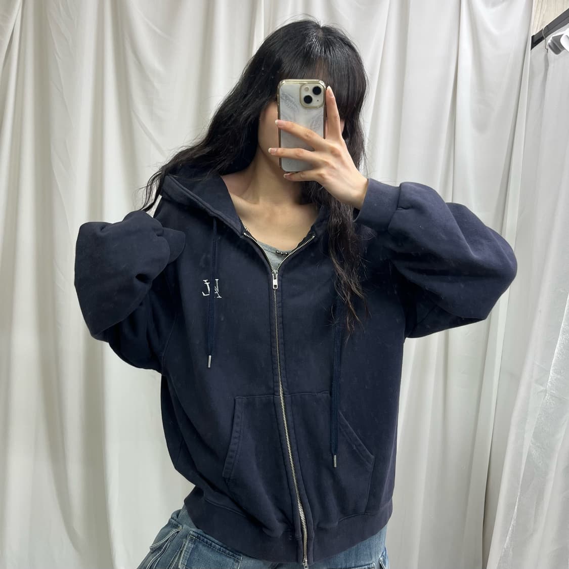 WOOALONG navy 2way hood zip-up 상품이미지2