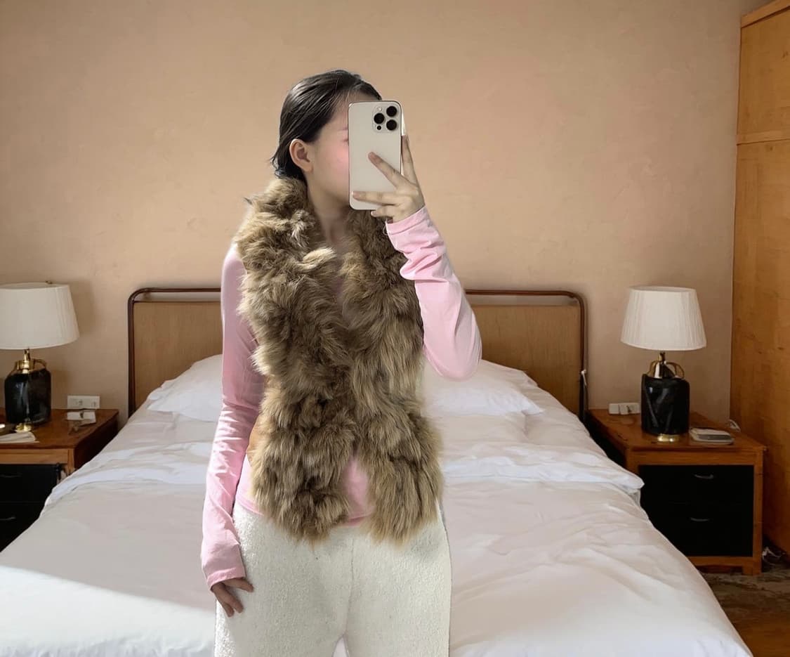 빈티지  ONLY 여우털 폭스퍼 양가죽 조끼 베스트 상품이미지4