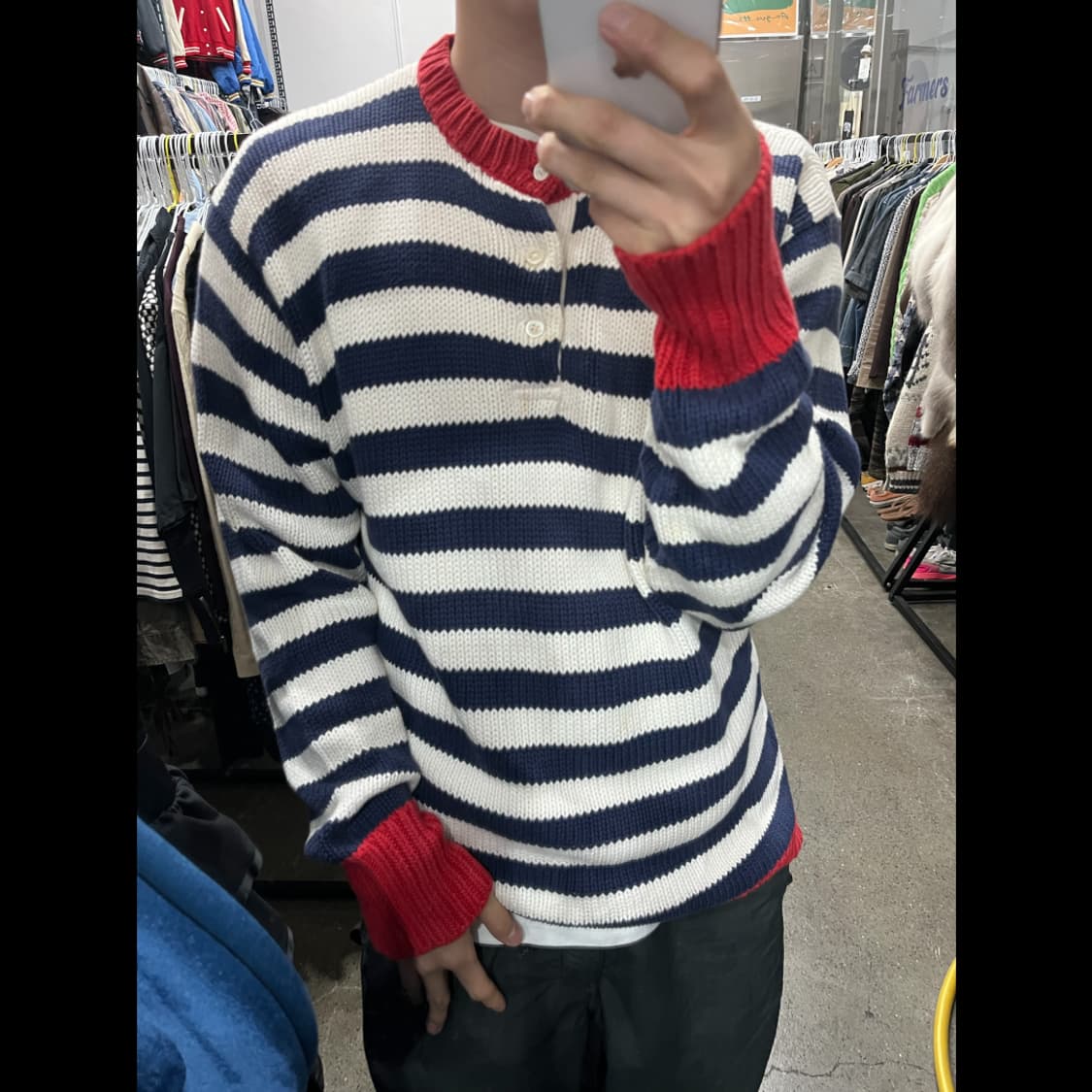 90년대 폴로랄프로렌 헨리넥 보더 로우게이지 니트 스웨터 XL 상품이미지2