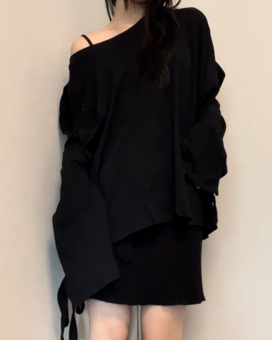 black ribbon knit skirt 상품이미지5