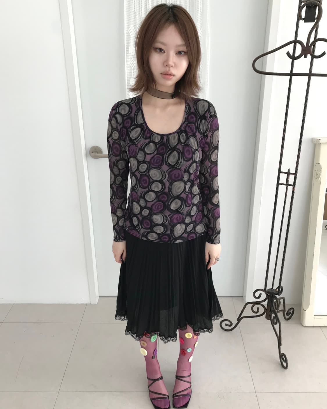 퍼플 도트 패턴 탑 상품이미지1