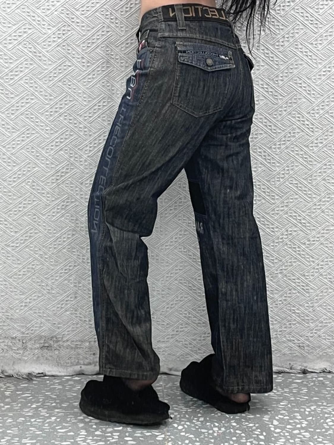 푸부 올드스쿨 레트로 스트릿 힙합 레터링 데님팬츠 30인치 C08748 상품이미지2