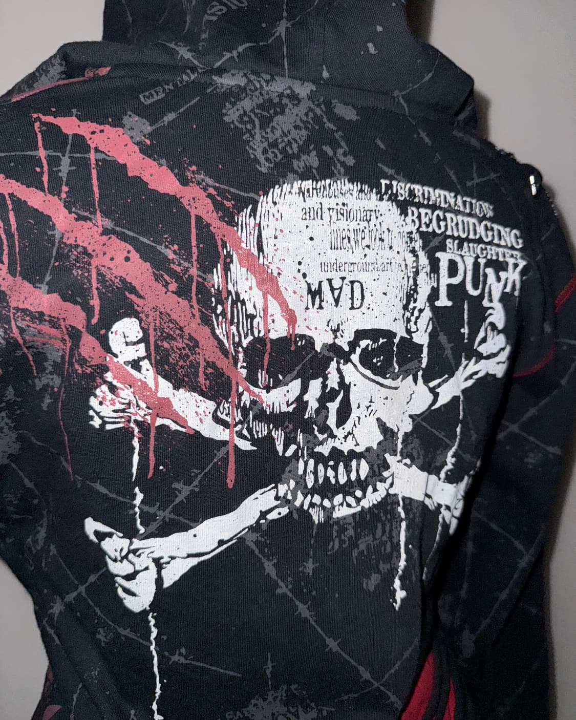매드펑크 레드블랙 펑크 해골 후드집업 상품이미지6