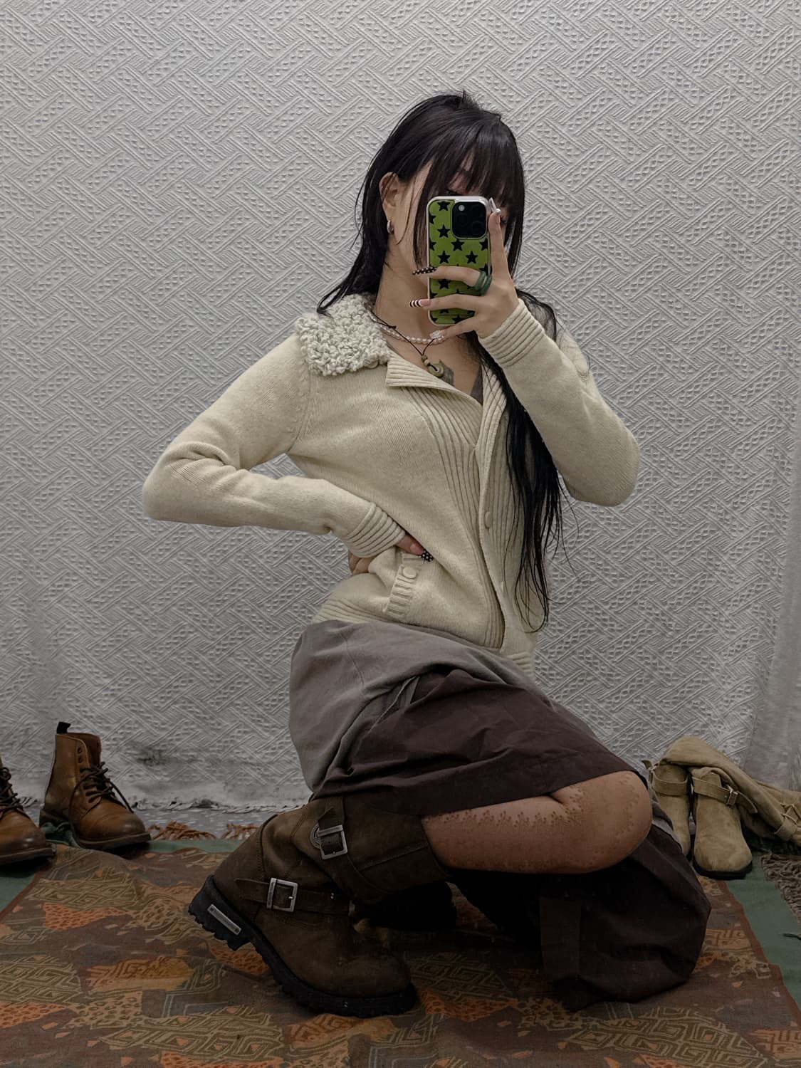 갭 빈티지 코지 폭닥 양털 빅카라 여리핏 니트 가디건 K0017 상품이미지1