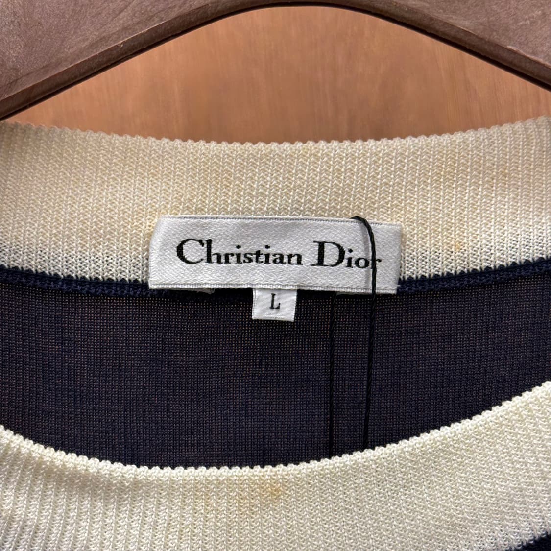 크리스찬 디올 배색 립 반팔 티셔츠 라운드넥 썸머 니트 네이비 상품이미지6