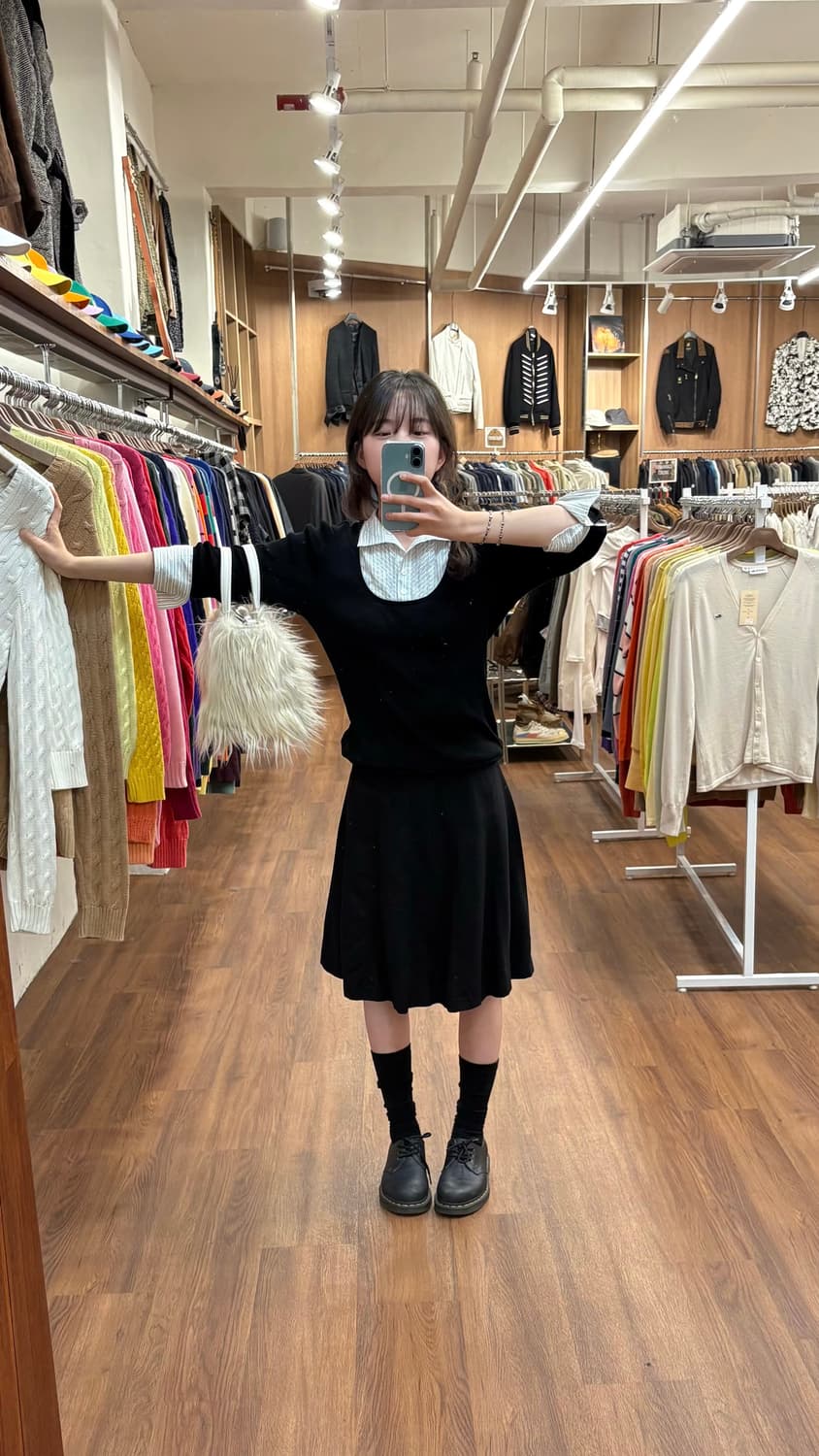 버버리 런던 긴팔 니트 블라우스 셔츠 레이어드 디테일 블랙 상품이미지1