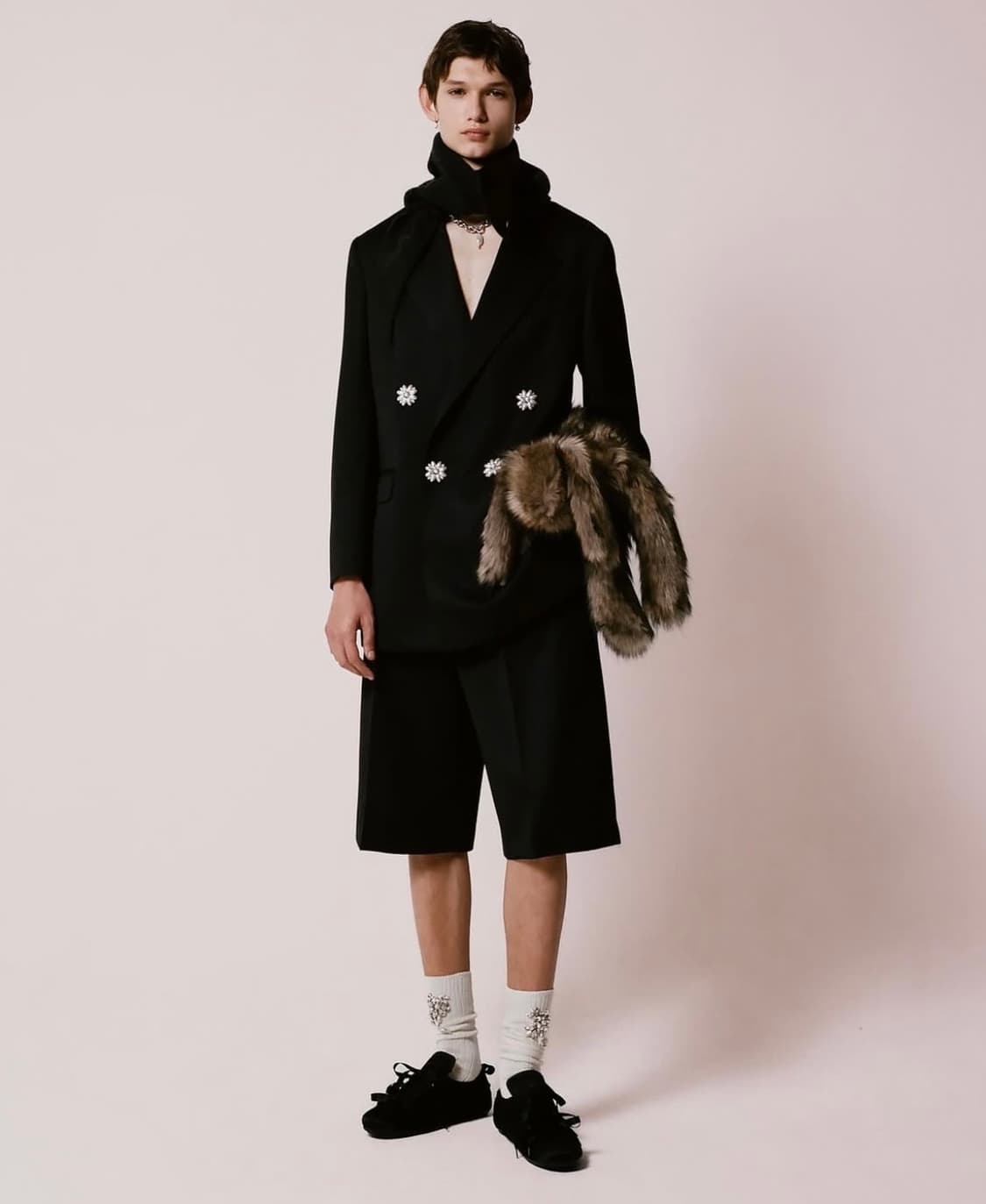 시몬로샤 25fw 비즈 그래픽 캐시미어 스카프/블랙 상품이미지2