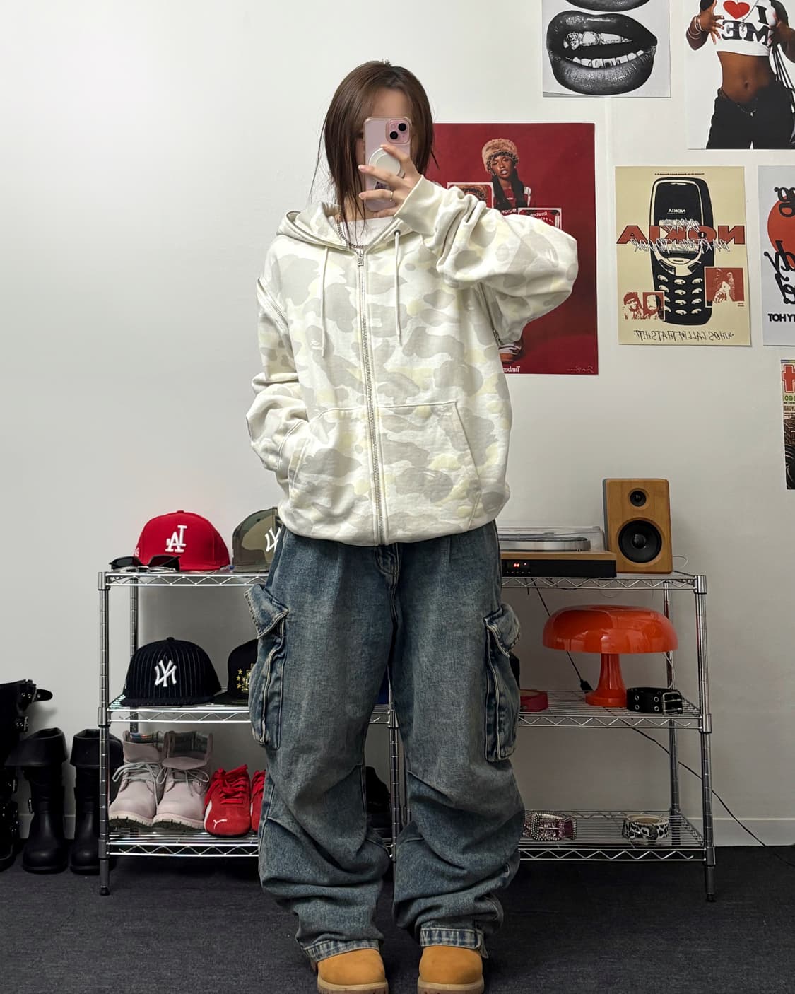 베이프 글로우 인 더 다크 화이트 카모 후드집업 상품이미지4