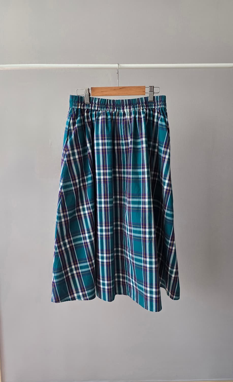 GU 그린 체크 플레어 스커트 (뒷밴딩 / 포켓) 상품이미지2