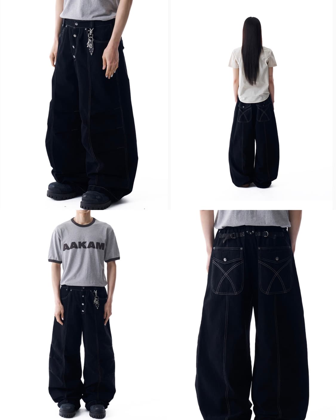 아캄 핀턱 스터드 코튼 팬츠 바지 블랙 1 상품이미지5