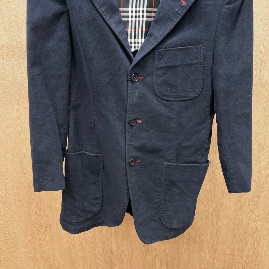 버버리 블랙 라벨 코튼 자켓 테일러드 체크 패턴 라이닝 디테일 네이비 상품이미지5