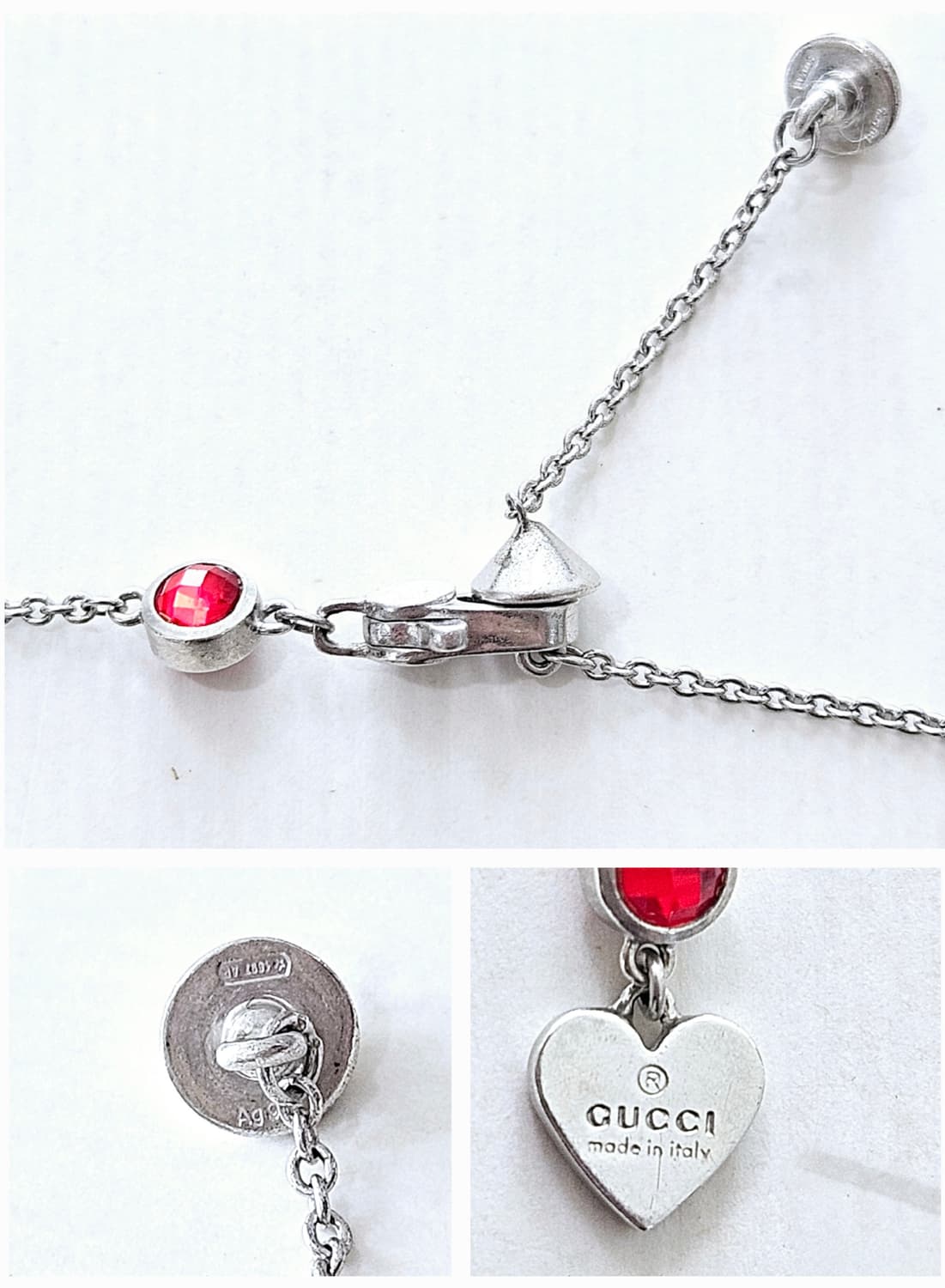 구찌 하트 레드스톤 실버 목걸이 (정품 / 풀세트) 상품이미지3
