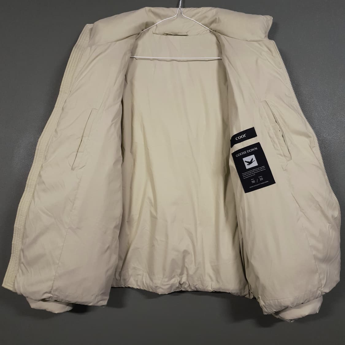 실측 L (100) coor 쿠어 구스다운 숏 패딩 점퍼 자켓 크림 상품이미지5