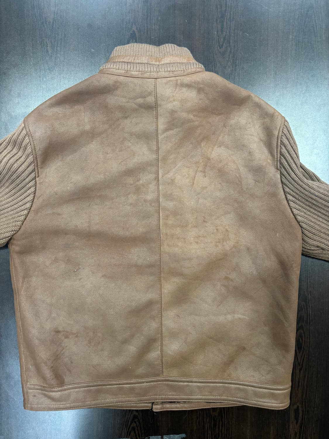 크로커다일 브라운 가죽 니트 배색 점퍼 상품이미지8