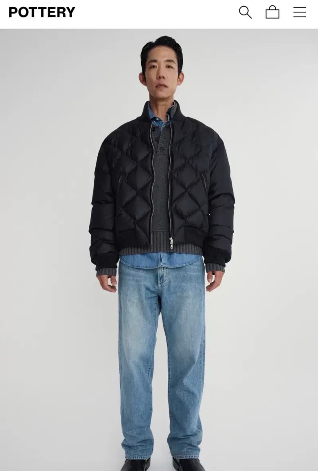 (최상) 포터리 마이크로피버 다운 점퍼 패딩 3 블랙 상품이미지3