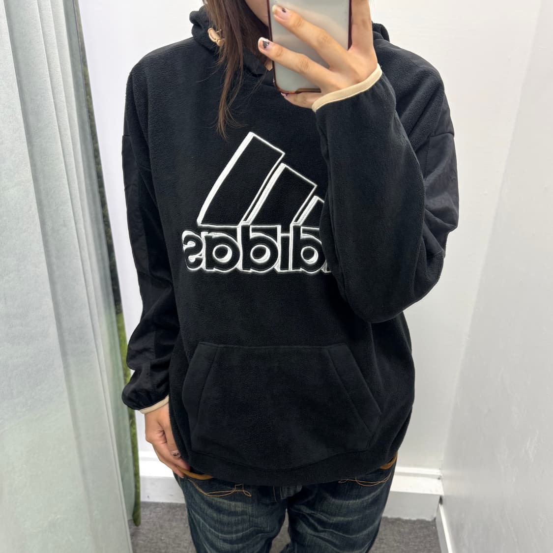 아디다스 블랙 플리스 후드 상품이미지4