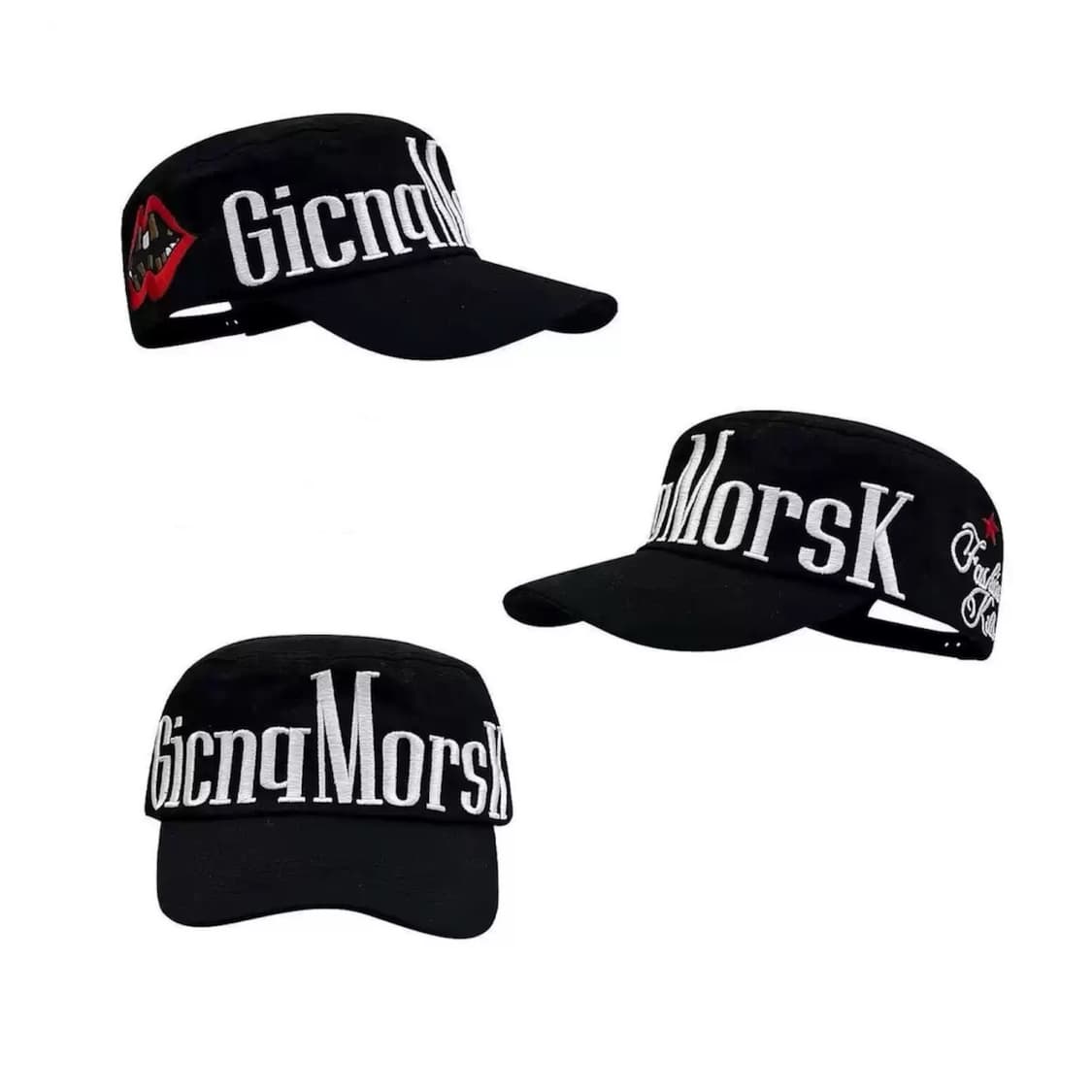 오피움 스타일 자수 캡 (블랙/화이트)  상품이미지4