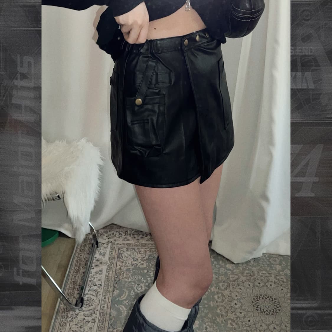 블랙 페이크 레더 카고 미니 스커트 상품이미지4
