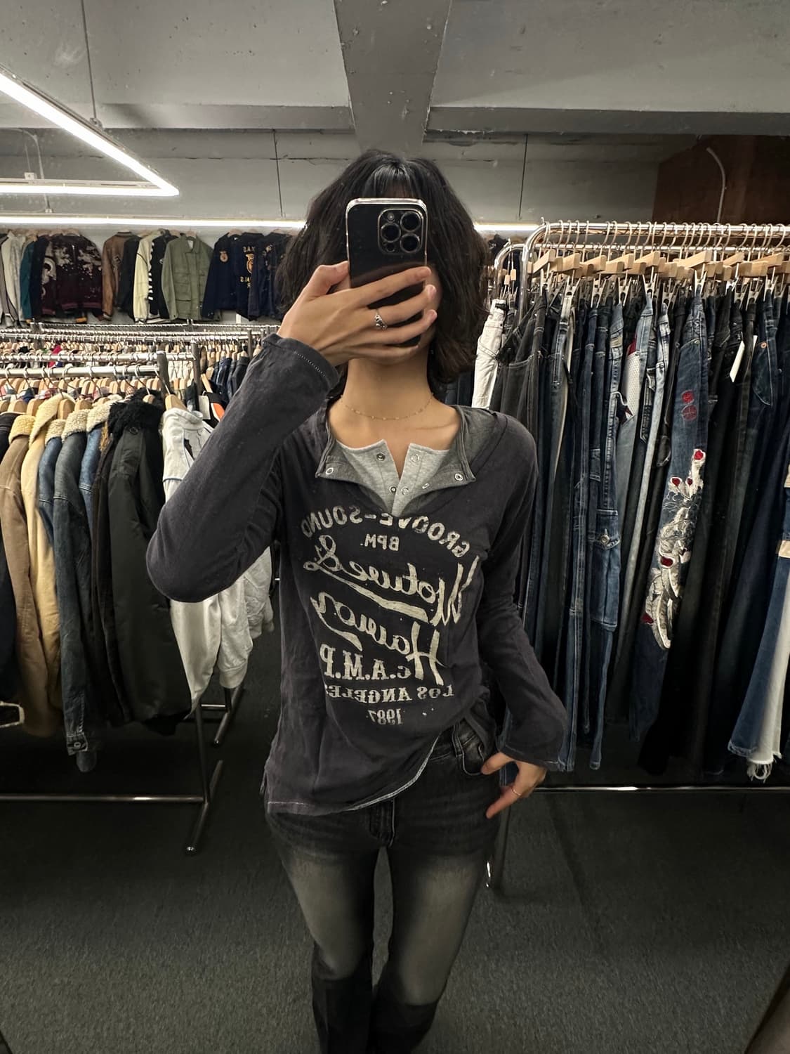 M)Japanese vintage Y2K 빈티지 레터링 여성 브이넥 롱슬 상품이미지1