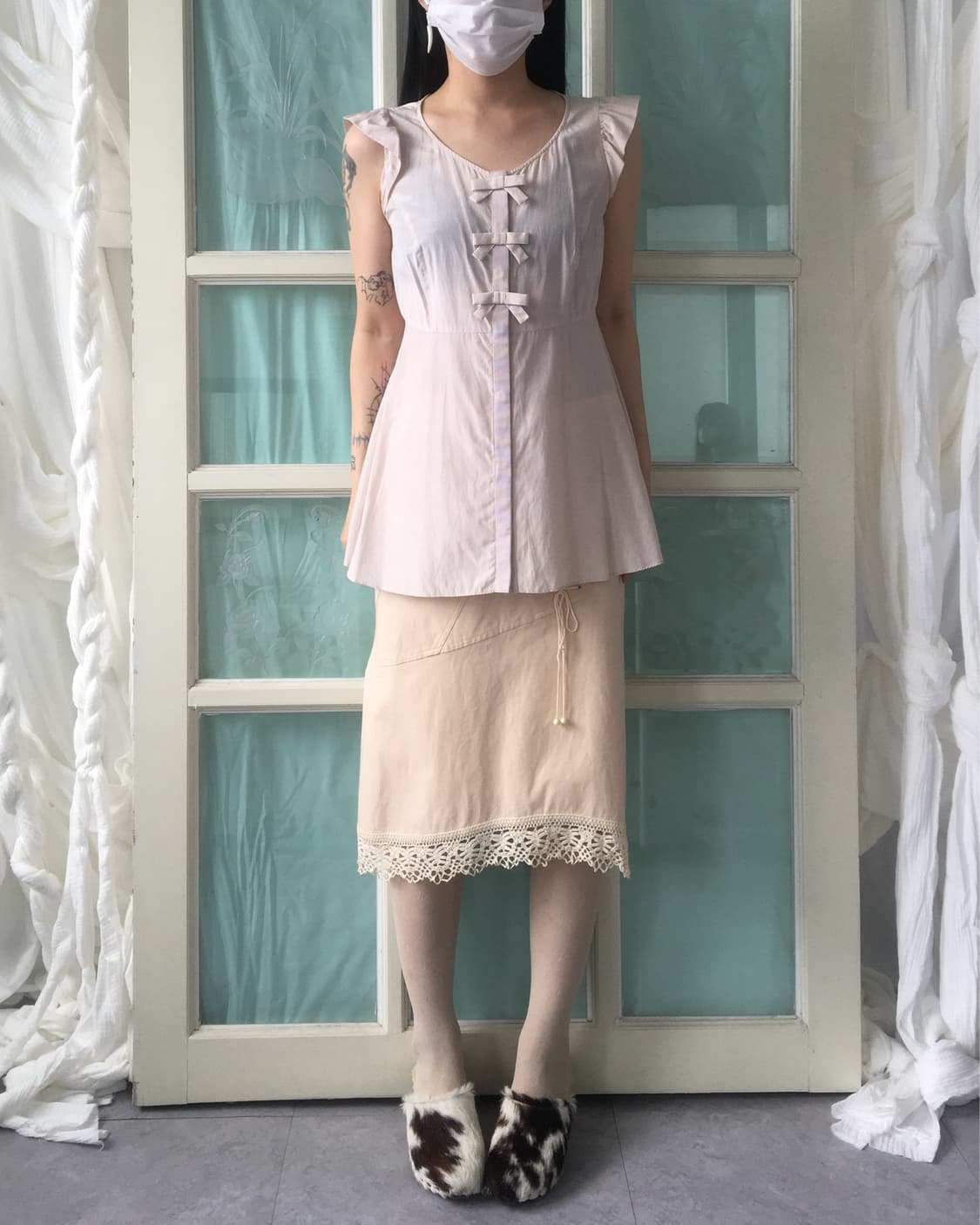 Ribbon point frill puff sleeveless 상품이미지1