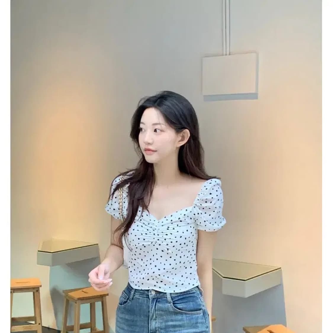 Zaenio 제니오 도트 하프 블라우스 ivory s 상품이미지1