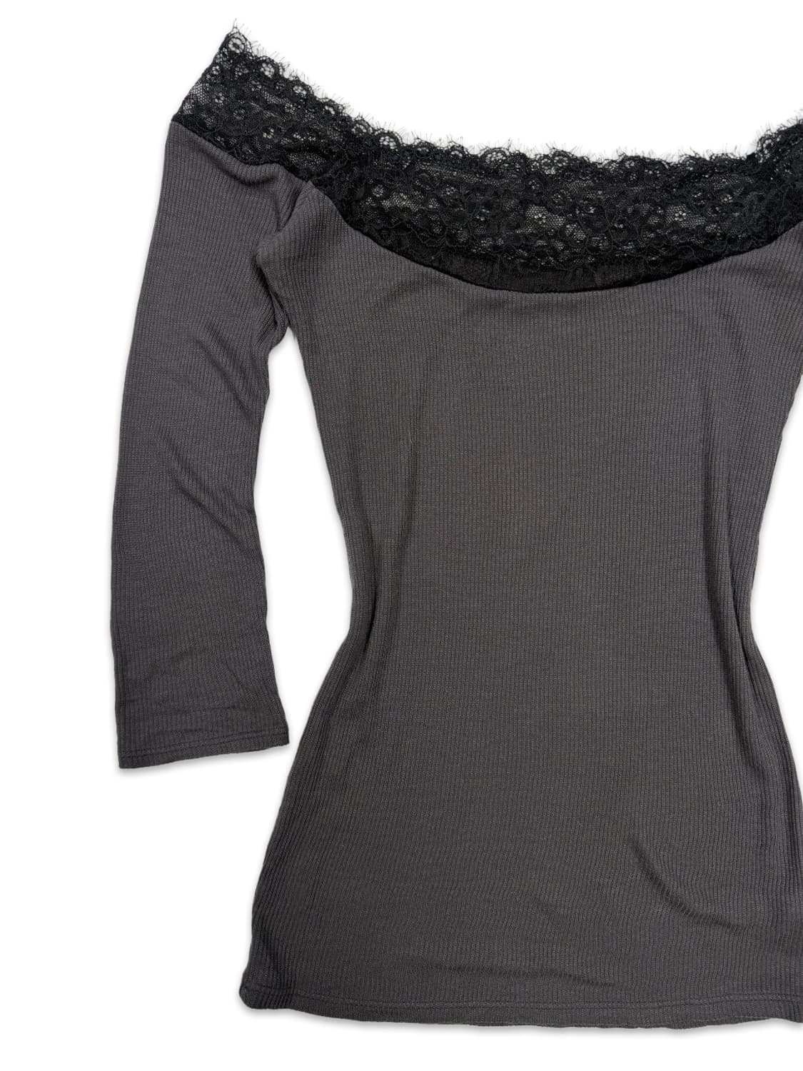 빈티지 그레이 레이스 오프숄더 레이어드티 상품이미지2