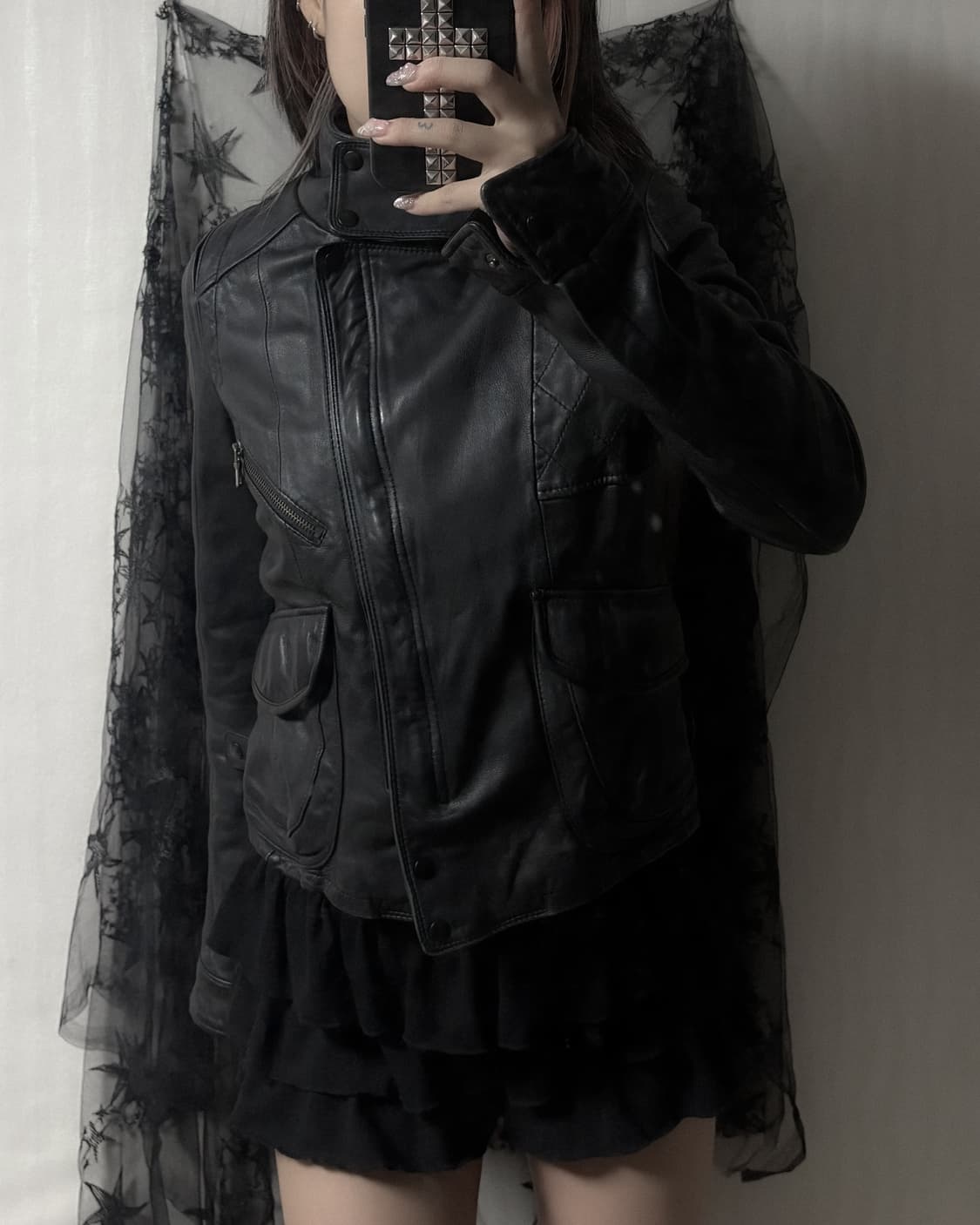펑크 y2k 하이넥 레더 자켓  상품이미지2