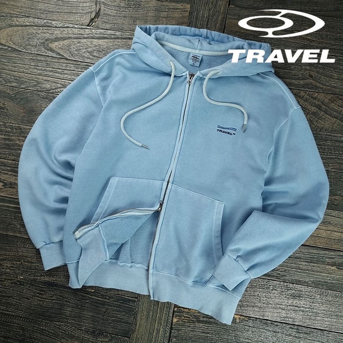 [트래블] 로고 자수 워시드 오버핏 후드 집업 M19301 상품이미지1