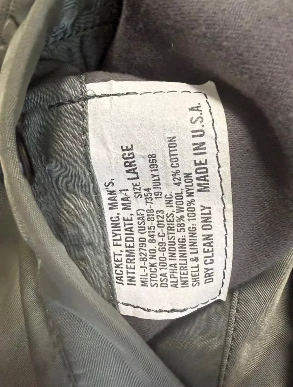 1968년 오리지널 미공군 MA-1 / 알파 인더스트리 군납 / L 상품이미지4