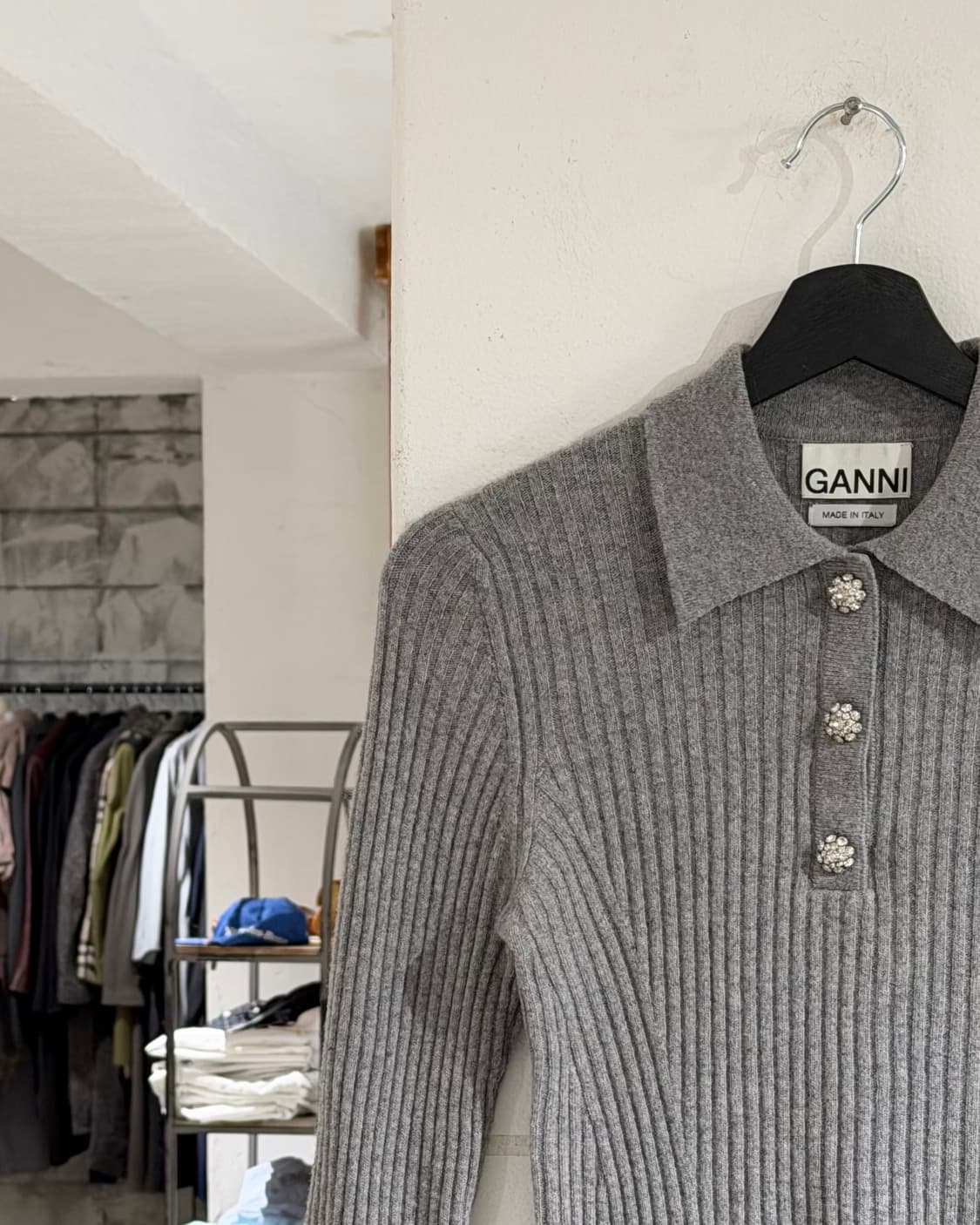 가니 그레이 립니트 스냅버튼 롱슬리브 탑 상품이미지2