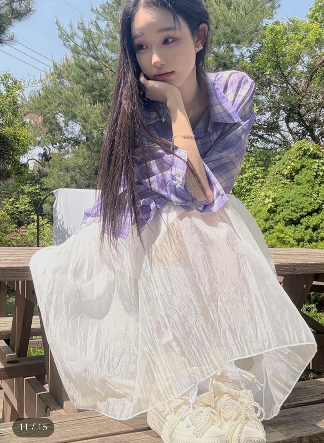 팩더널드 문릿 글로우 롱 스커트 화이트 상품이미지4