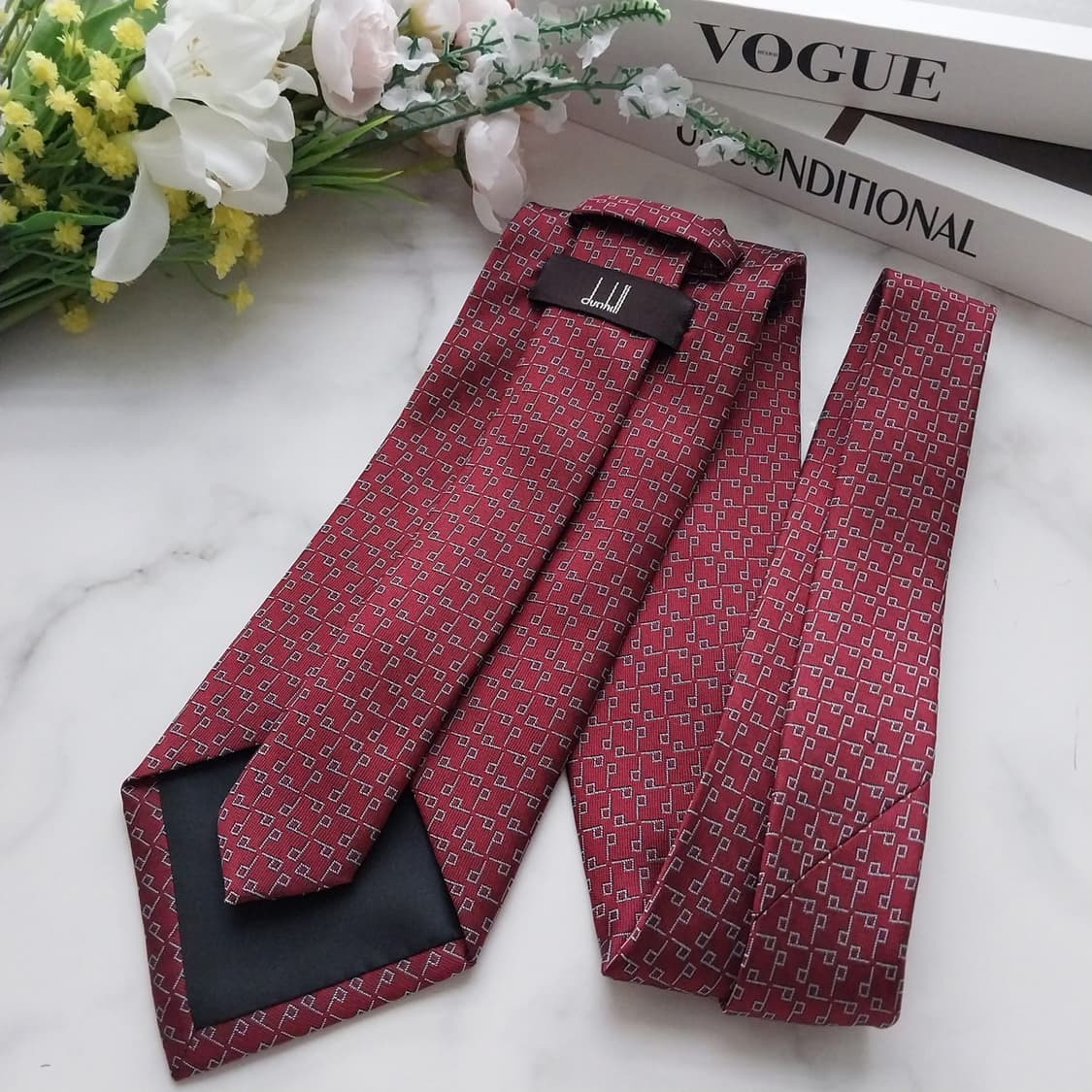 던힐 실크 버건디 다이아 패턴 넥타이 9.5cm S등급 K564 상품이미지6
