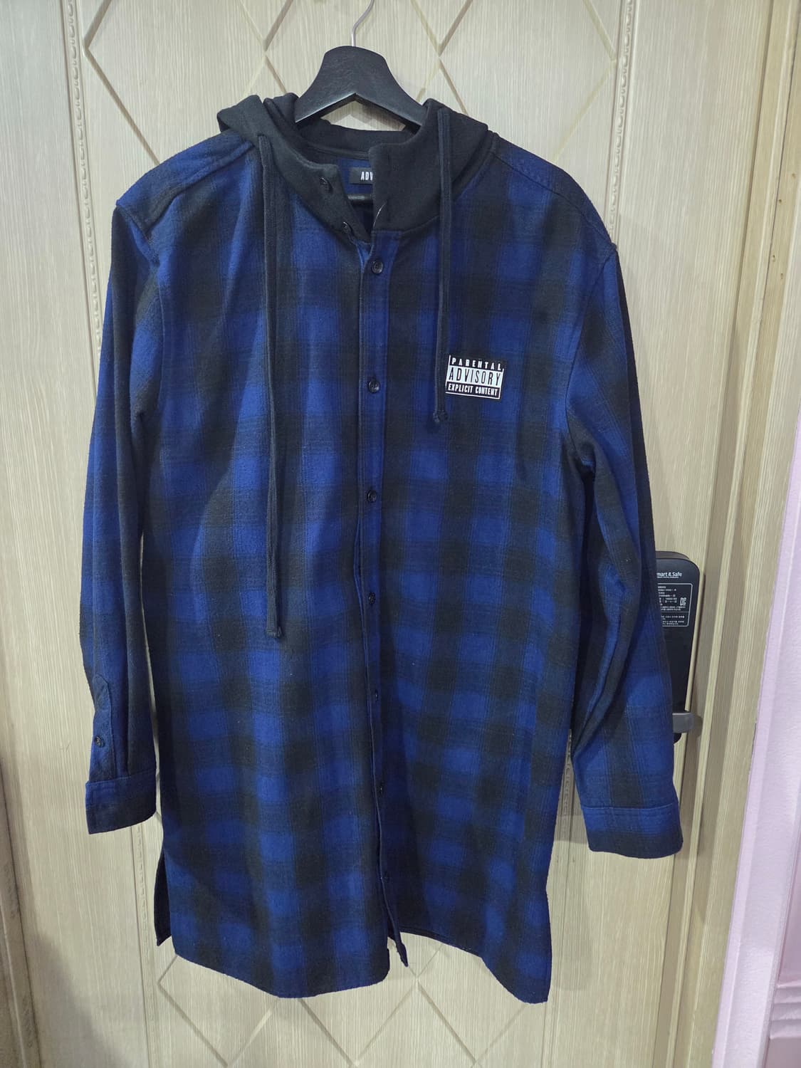 체크 후드 롱셔츠 상품이미지1