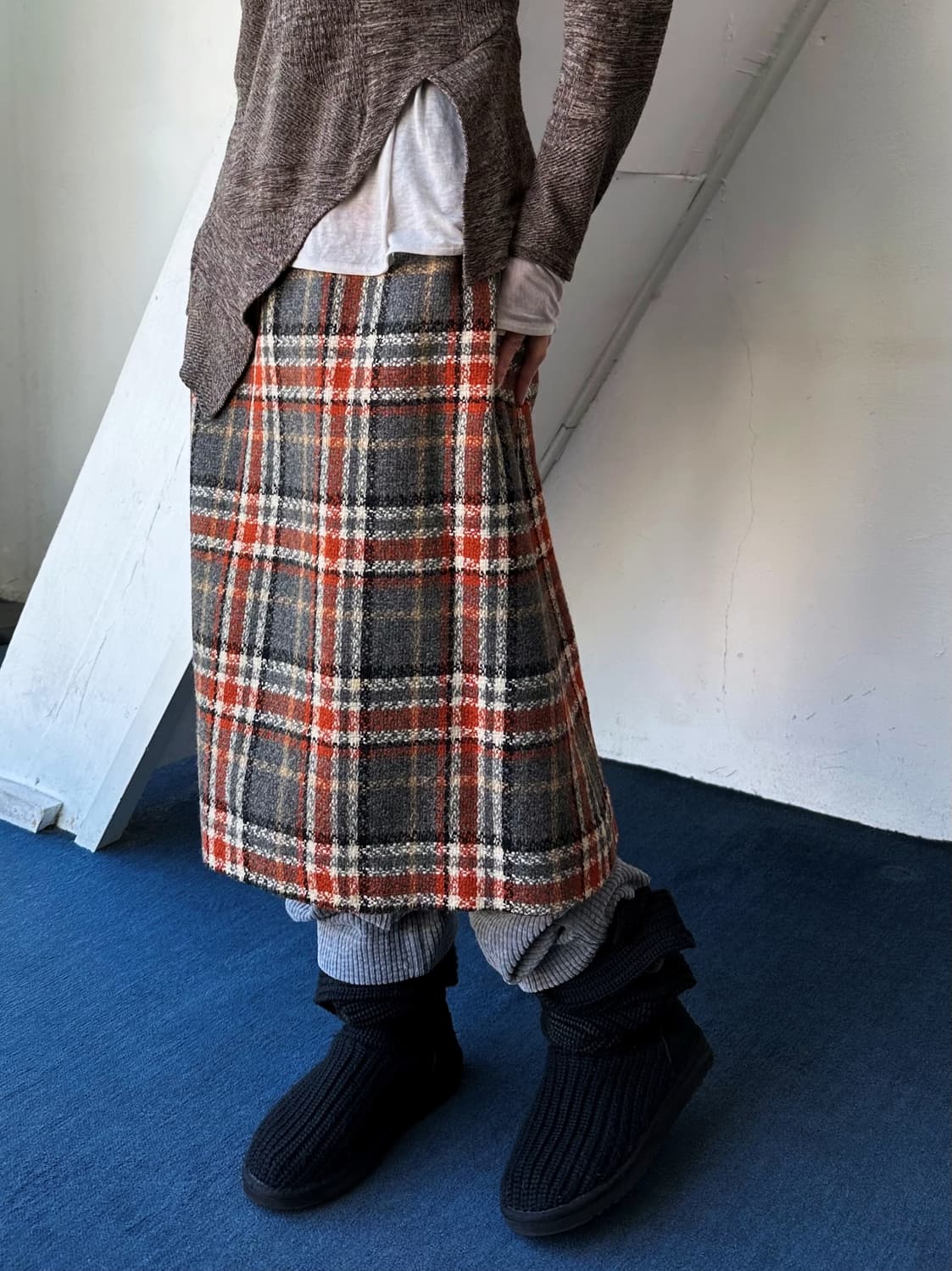 Tweed check fabric wide skirt 상품이미지7